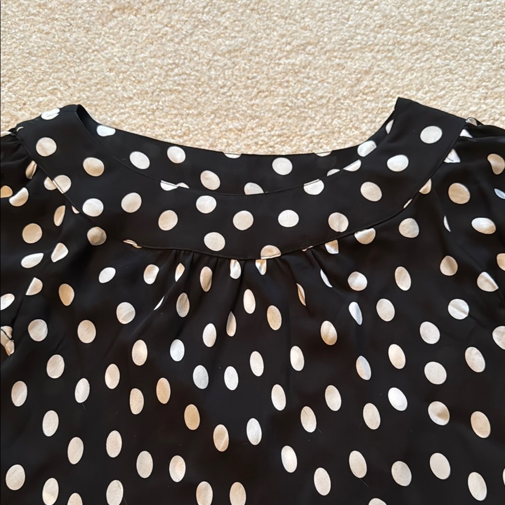 Chic Black and White Cap Sleeve Silk Blouse - Picture 5 of 5